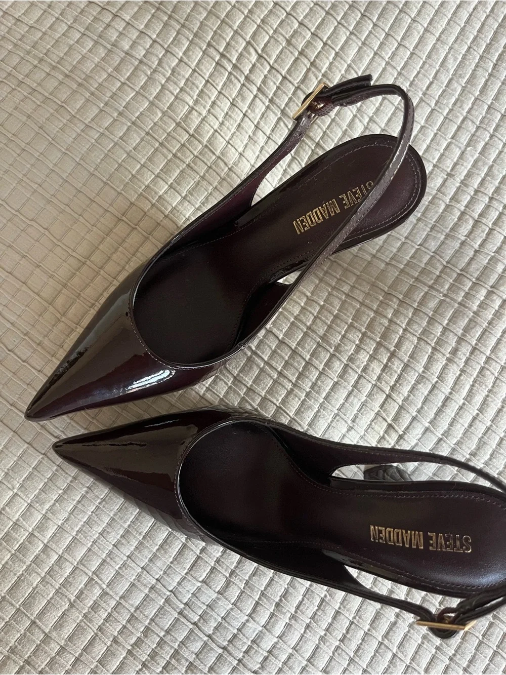 Steve Madden Patent Pointed-Toe Slingback Pumps in Deep Burgundy